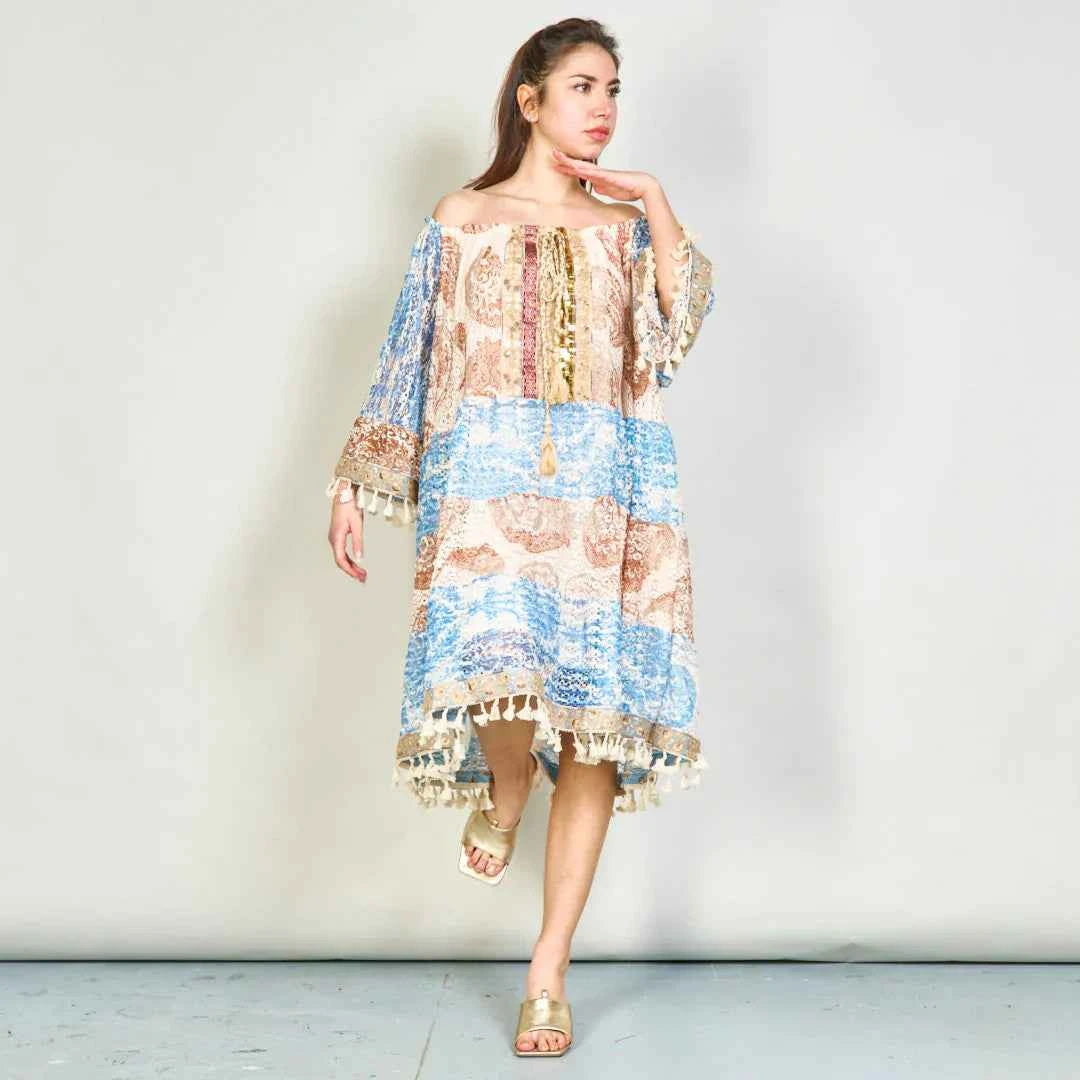 BZNA Sommer Boho Paisley übergroßes Tunika -Kleid mit Quasten  oneSize