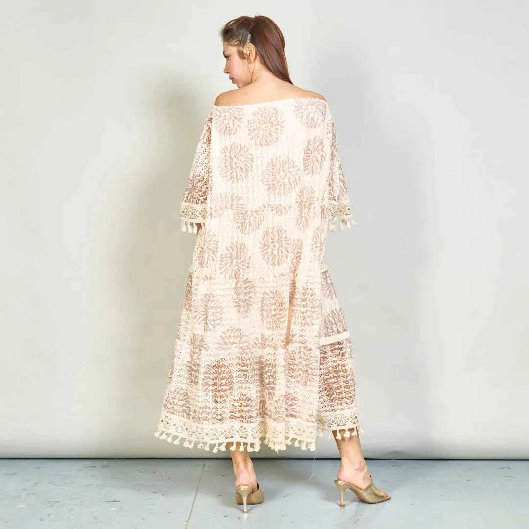 BZNA Sommer BOHO Blumen übergroße gestufte Kleid mit Quasten oneSize