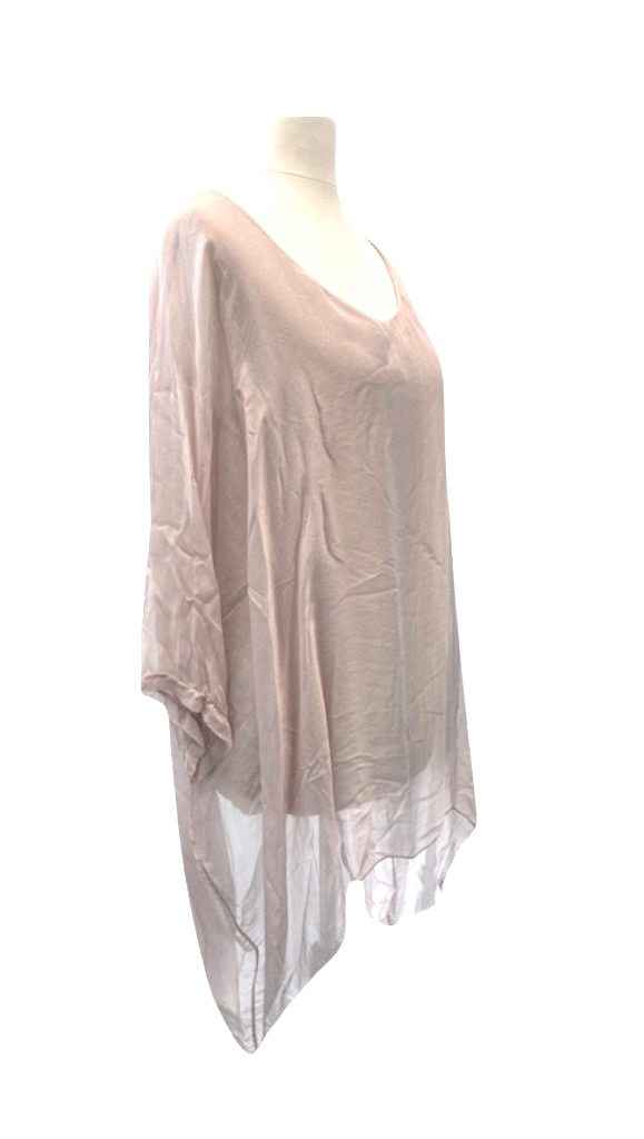 BZNA Seidenbluse Beige Tunika Seidentunika Seidenchiffonbluse Fledermaus Ärmel oneSize