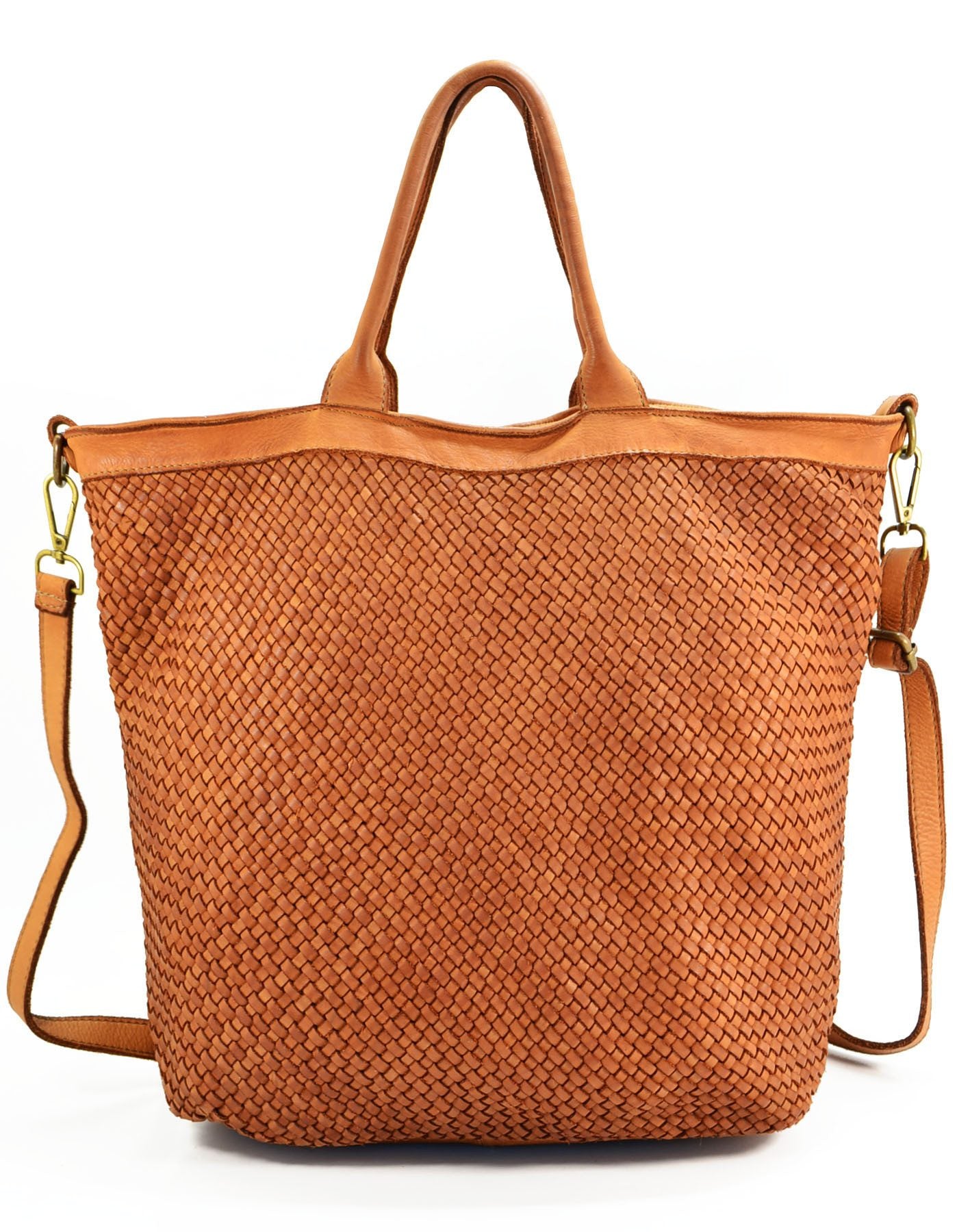 BZNA Bag Roma Cognac Italy langer abnehmbarer Schultergurt Designer Damen Handtasche Schultertasche Tasche Leder Shopper Neu - B Z N A