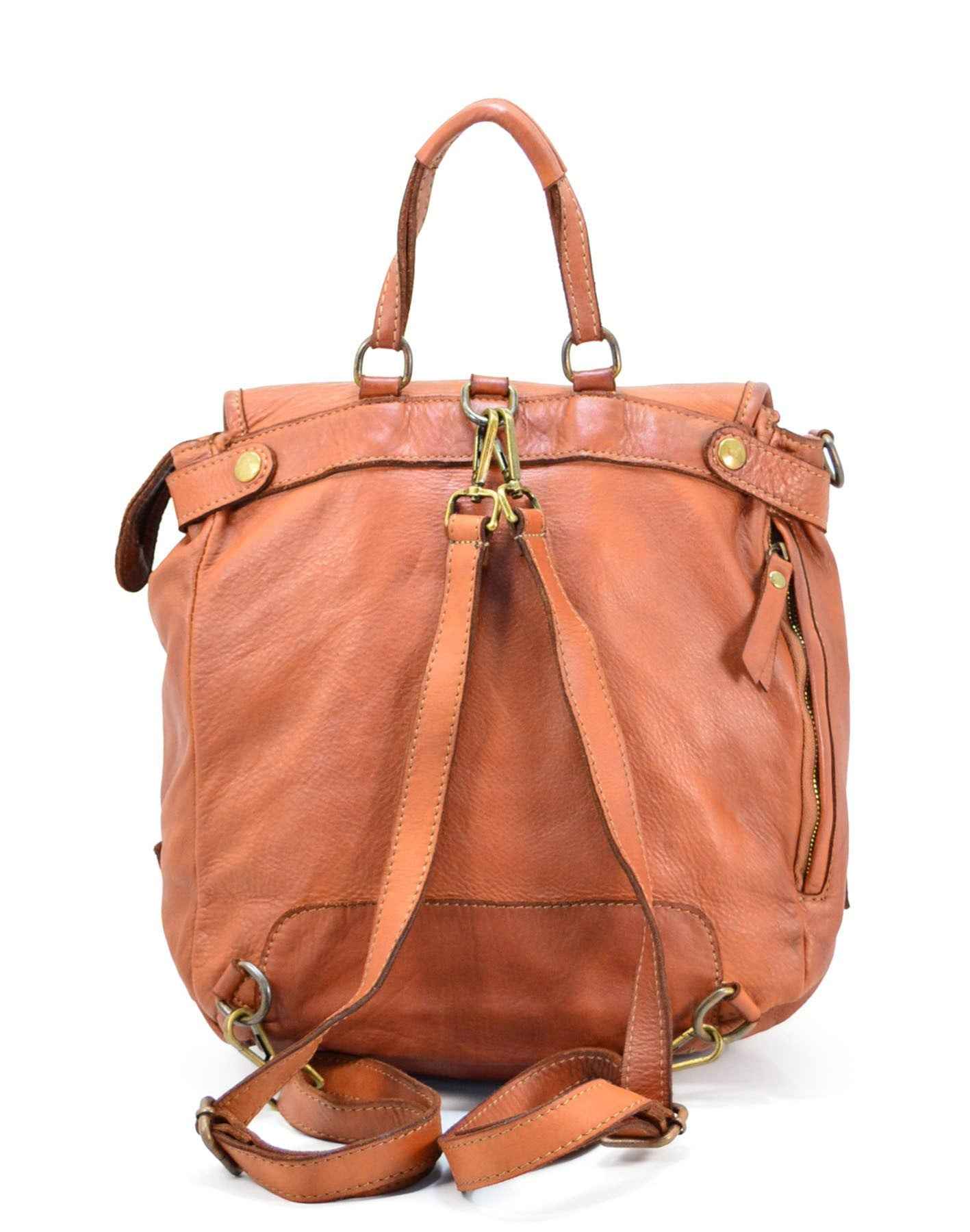 BZNA Bag Anna Cognac Backpacker Designer Rucksack Ledertasche Damenhandtasche