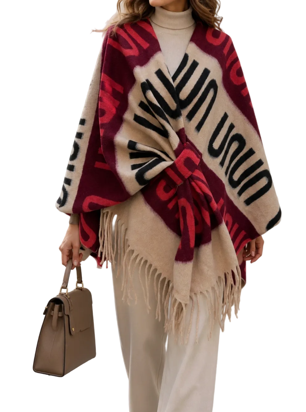 BZNA Strickponcho in Bordo - Wolltuch mit Fransen - Poncho MADE IN ITALY