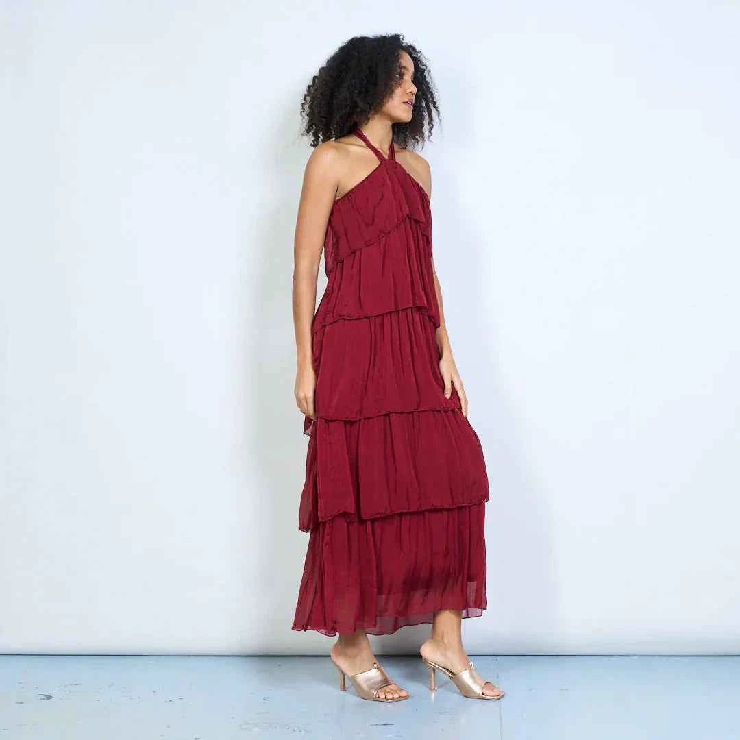 BZNA Sommer Neckholder Stufen Maxikleid Stufen Seidenkleid Chiffonkleid oneSize