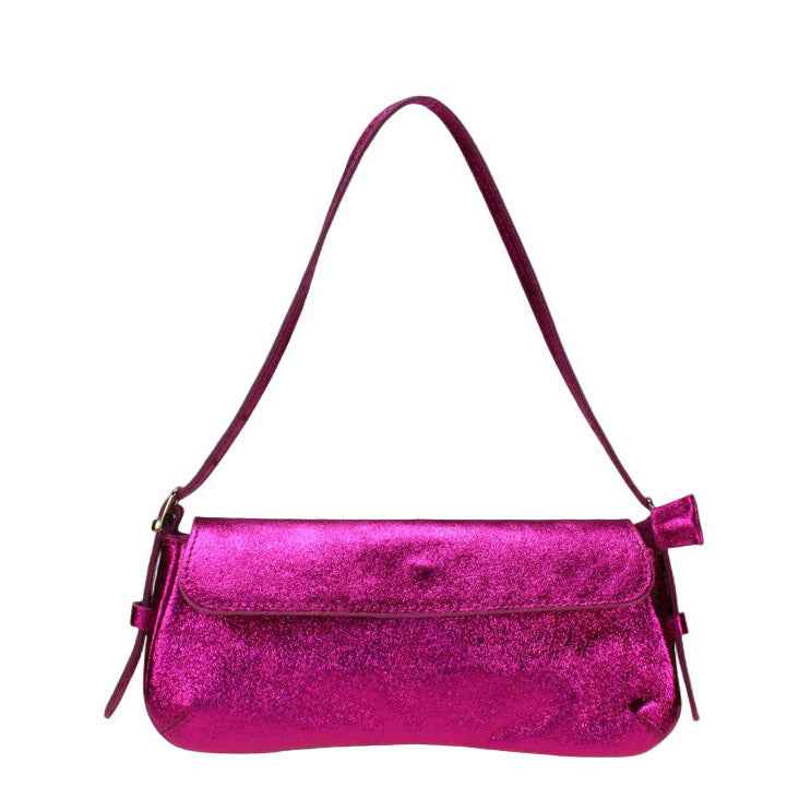 BZNA Bag İkra Fuxia Metalicca Leder Italy Damen Clutch Handtasche Schultertasche