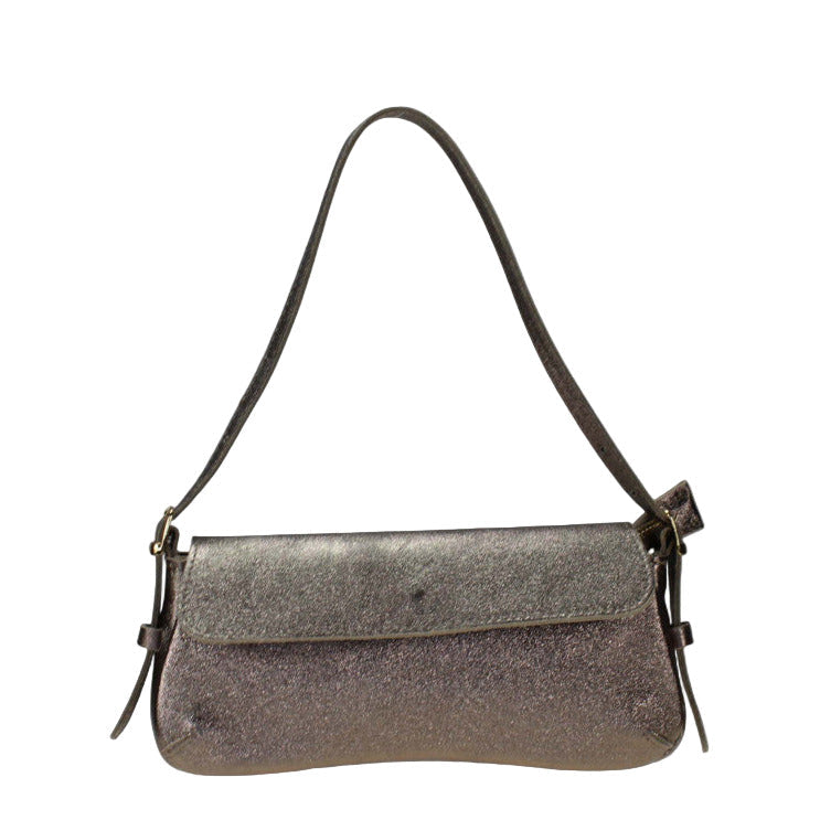 BZNA Bag İkra Bronzo Metalicca Leder Italy Damen Clutch Handtasche Schultertasche - B Z N A