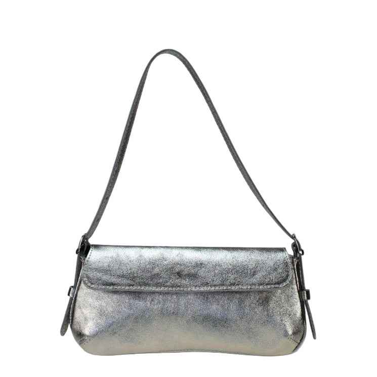 BZNA Bag İkra Argento Scuro Metalicca Leder Italy Damen Clutch Handtasche Schultertasche