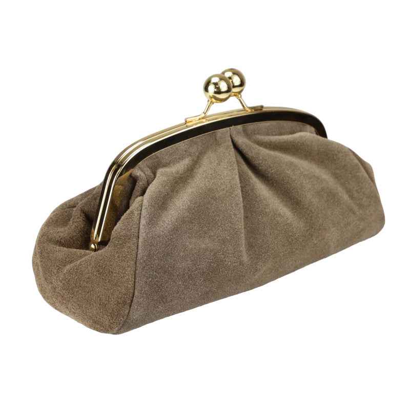 BZNA Bag Merle Taupe Wildleder Leder Italy Damen Clutch Handtasche Schultertasche