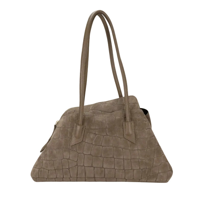 BZNA Bag B06263 Kroko Taupe Wildleder Italy Damen Shopper Schultertasche Tasche - B Z N A
