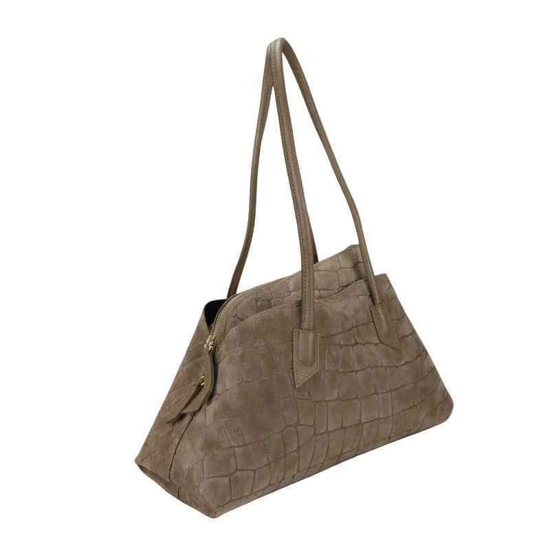 BZNA Bag B06263 Kroko Schwarz Wildleder Italy Damen Shopper Schultertasche Tasche