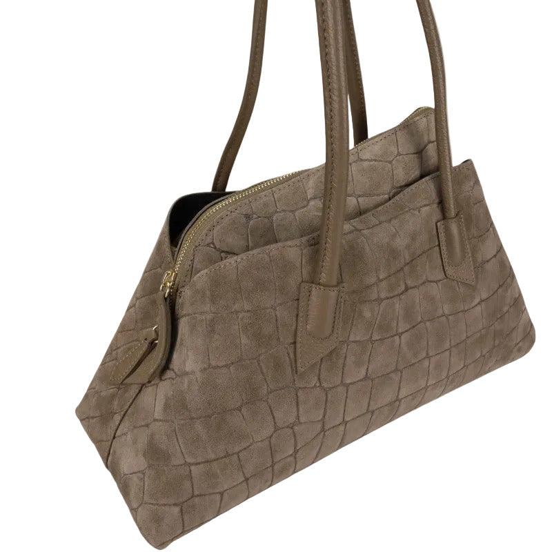 BZNA Bag B06263 Kroko Schwarz Wildleder Italy Damen Shopper Schultertasche Tasche - B Z N A