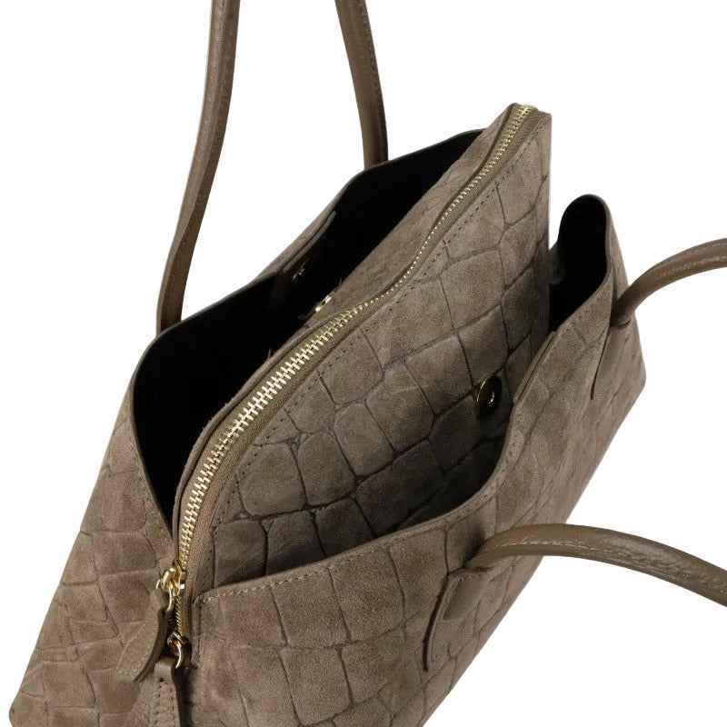 BZNA Bag B06263 Kroko Schwarz Wildleder Italy Damen Shopper Schultertasche Tasche