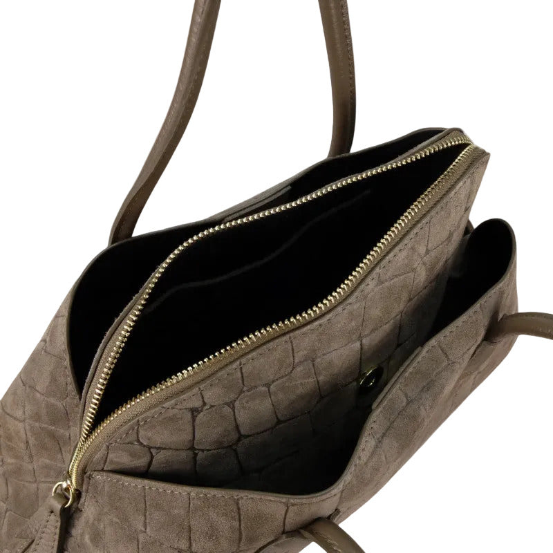 BZNA Bag B06263 Kroko Schwarz Wildleder Italy Damen Shopper Schultertasche Tasche - B Z N A