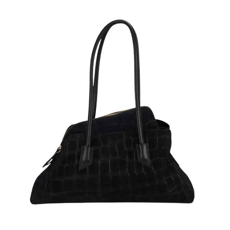 BZNA Bag B06263 Kroko Schwarz Wildleder Italy Damen Shopper Schultertasche Tasche