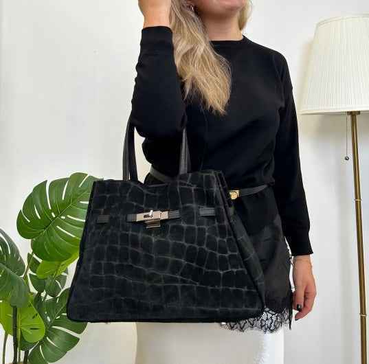 BZNA Bag B06261 Dunkelbraun Wildleder Italy Damen Shopper Schultertasche Tasche