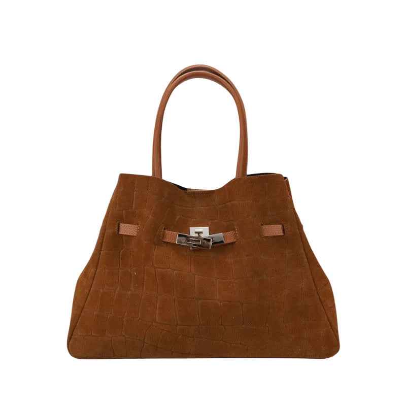 BZNA Bag B06261 Kroko Cognac Wildleder Italy Damen Shopper Schultertasche Tasche