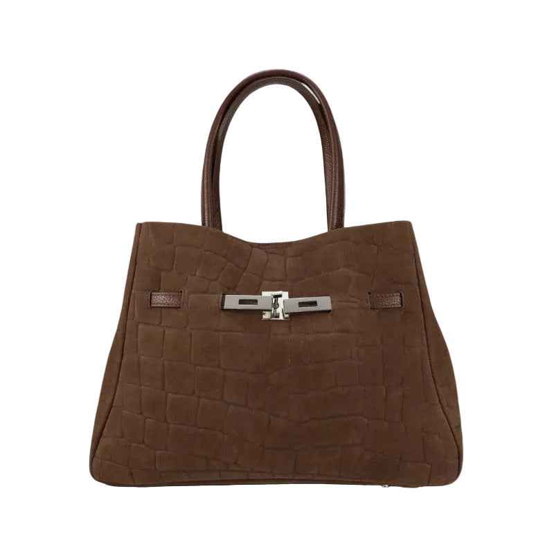 BZNA Bag B06261 Kroko Marrone Wildleder Italy Damen Shopper Schultertasche Tasche