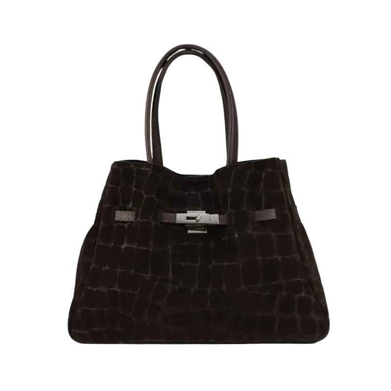 BZNA Bag B06261 Kroko Braun Wildleder Italy Damen Shopper Schultertasche Tasche