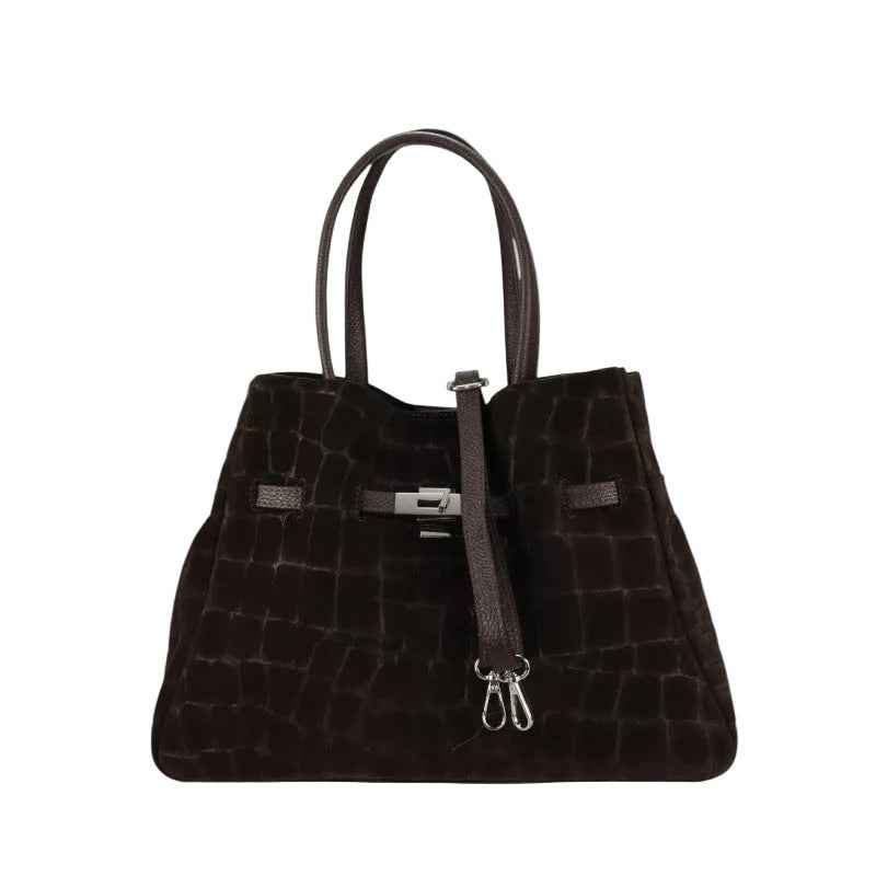BZNA Bag B06261 Kroko Braun Wildleder Italy Damen Shopper Schultertasche Tasche
