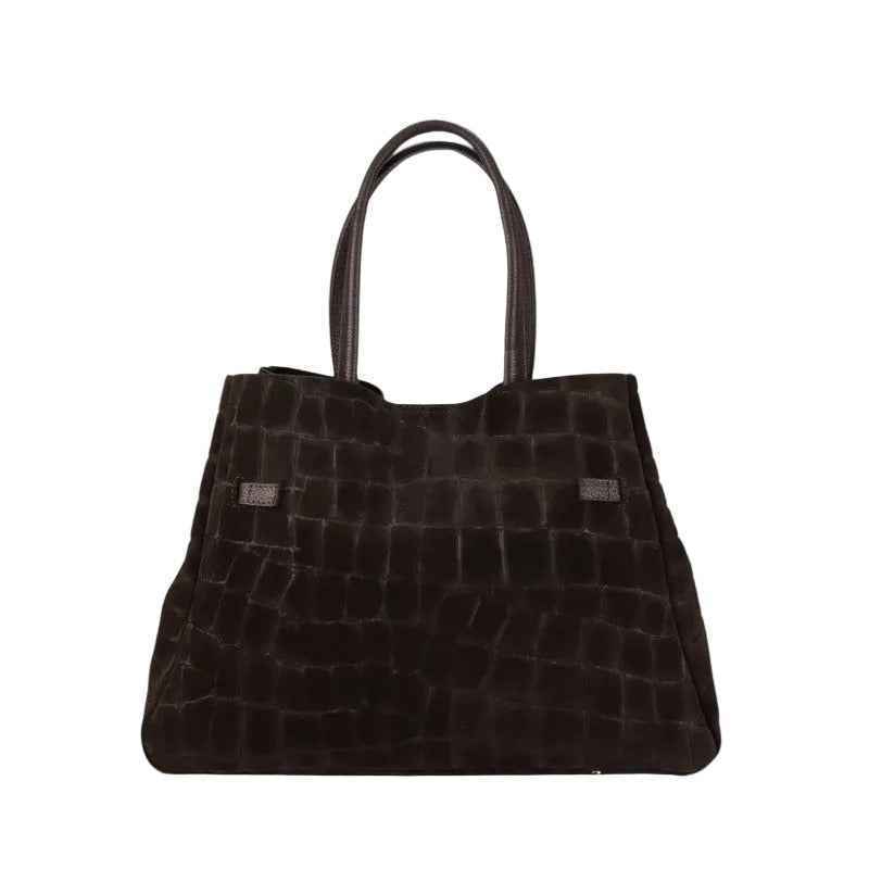 BZNA Bag B06261 Dunkelbraun Wildleder Italy Damen Shopper Schultertasche Tasche