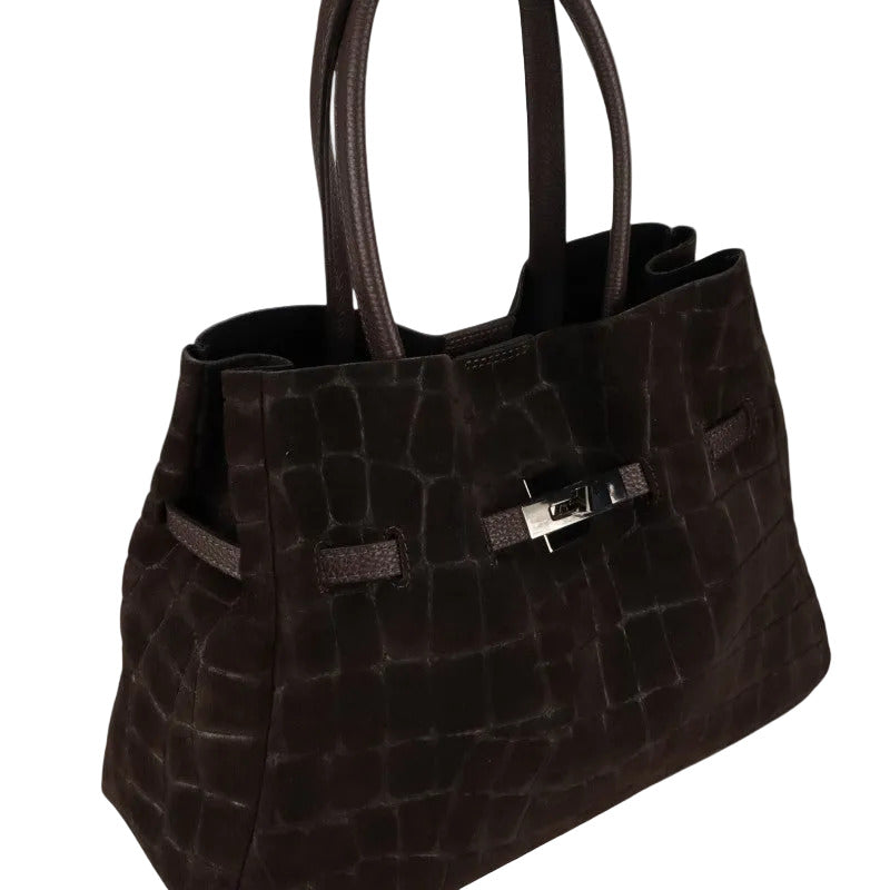 BZNA Bag B06261 Dunkelbraun Wildleder Italy Damen Shopper Schultertasche Tasche - B Z N A