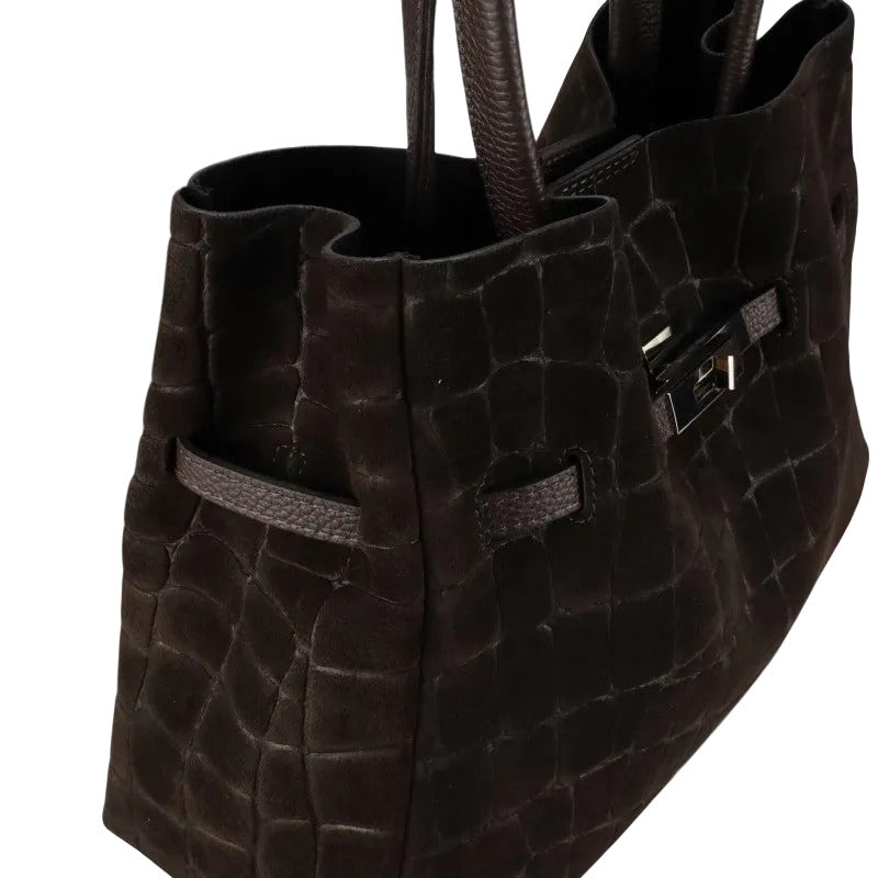 BZNA Bag B06261 Dunkelbraun Wildleder Italy Damen Shopper Schultertasche Tasche - B Z N A