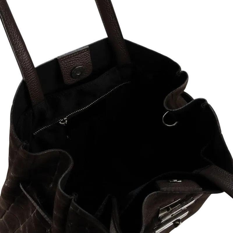 BZNA Bag B06261 Dunkelbraun Wildleder Italy Damen Shopper Schultertasche Tasche - B Z N A