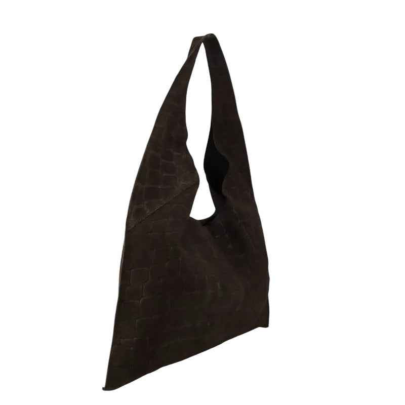 BZNA Bag B06261 Kroko Schwarz Wildleder Italy Damen Shopper Schultertasche Tasche