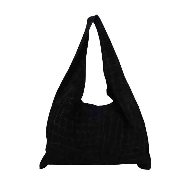 BZNA Bag B06261 Kroko Schwarz Wildleder Italy Damen Shopper Schultertasche Tasche