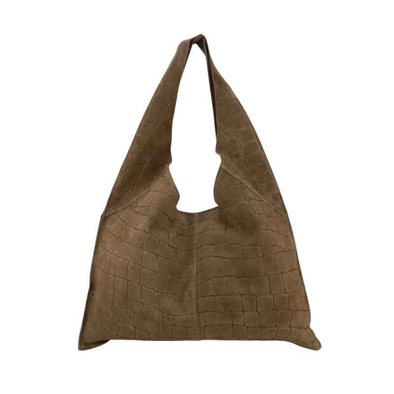 BZNA Bag B06261 Kroko Taupe Wildleder Italy Damen Shopper Schultertasche Tasche