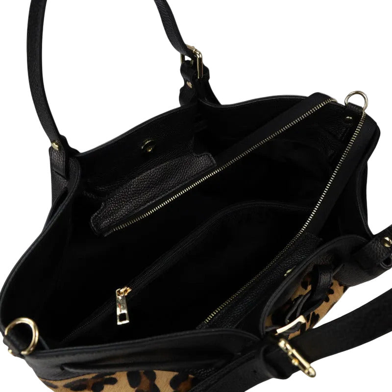 BZNA Bag BO6290 Zebra Cavalino Echtfell Italy Damen Shopper Handtasche Schultertasche Tasche - B Z N A