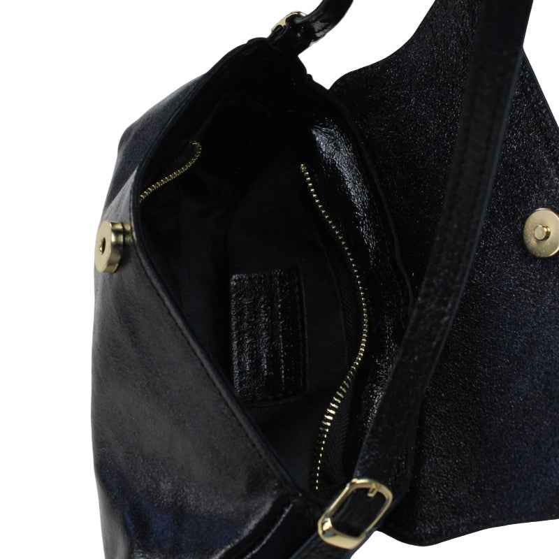BZNA Bag İkra Nero Metalicca Leder Italy Damen Clutch Handtasche Schultertasche