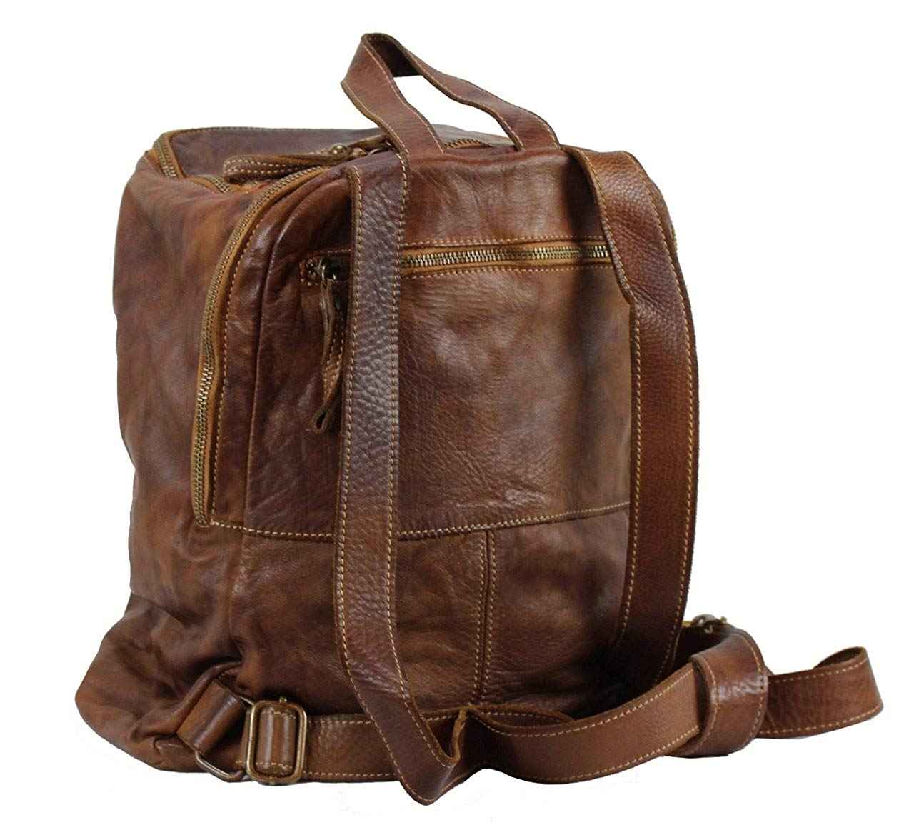 Bozana Bag Richie cognac Backpacker Designer Rucksack Damenhandtasche Schultertasche Leder Nappa sheep ItalyNeu