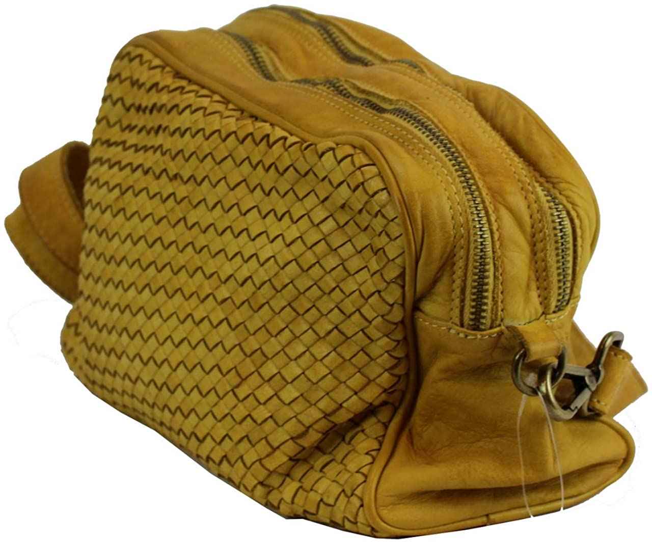 BZNA Bag Lucy Gelb Yellow Italy Designer Clutch Braided Ledertasche Umhängetasche Damen Handtasche Schultertasche Tasche Leder Shopper Neu