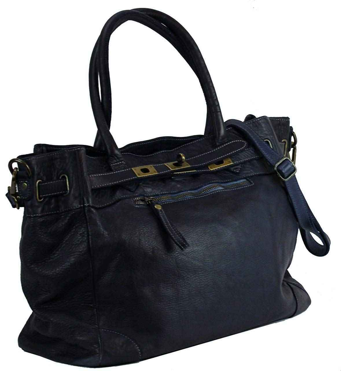 BZNA Bag Mila Blau navy vintage Italy Designer Business Damen Handtasche Ledertasche Schultertasche Tasche Leder Shopper Neu
