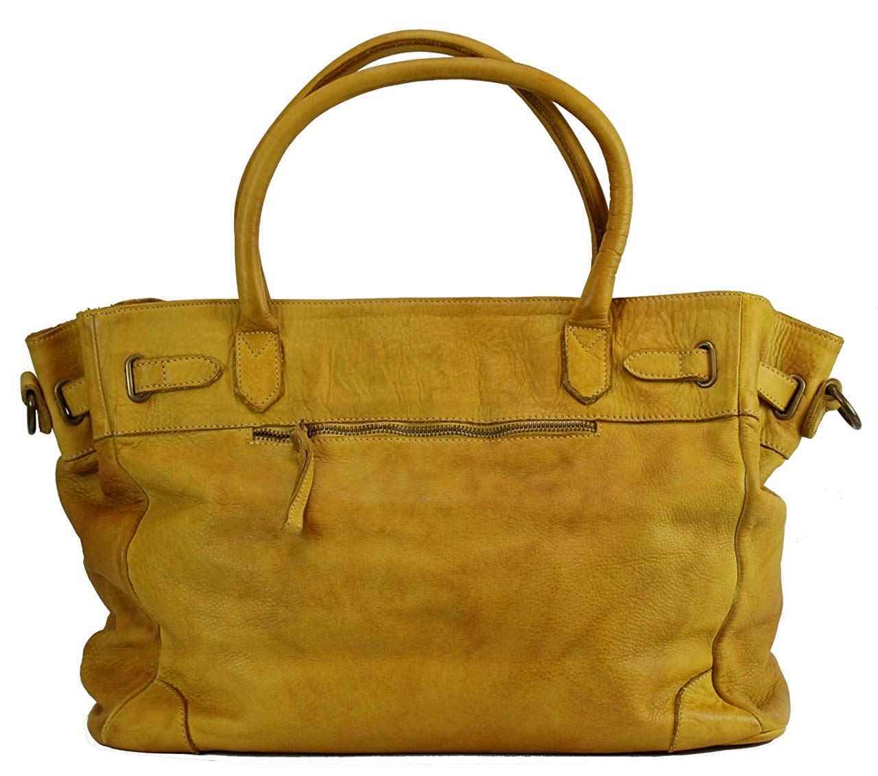 BZNA Bag Mila Gelb giallo vintage Italy Designer Business Damen Handtasche Ledertasche Schultertasche Tasche Leder Shopper Neu