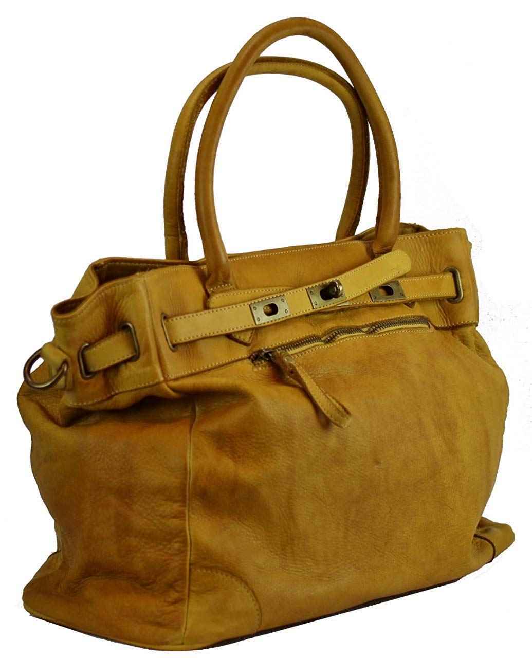 BZNA Bag Mila Gelb giallo vintage Italy Designer Business Damen Handtasche Ledertasche Schultertasche Tasche Leder Shopper Neu