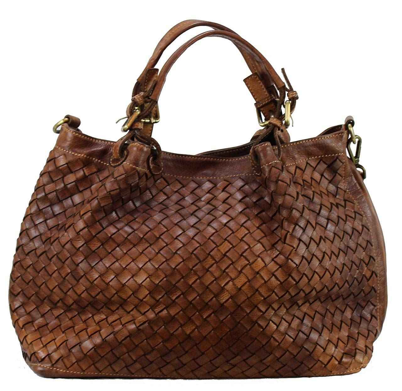 BZNA Bag Rene cognac Italy Designer  geflochten Damen Handtasche Schultertasche Tasche Schafsleder Shopper Neu
