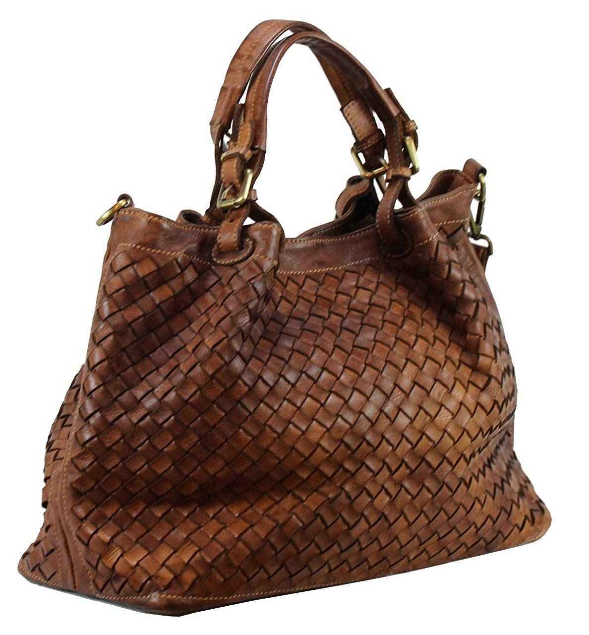 BZNA Bag Rene cognac Italy Designer  geflochten Damen Handtasche Schultertasche Tasche Schafsleder Shopper Neu