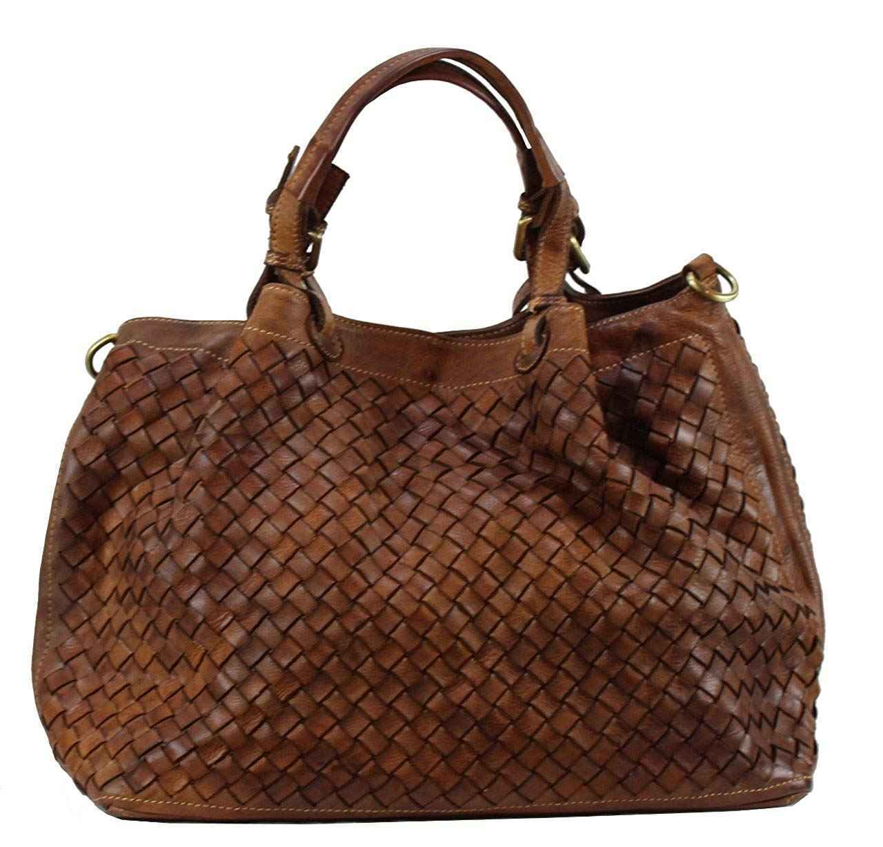 BZNA Bag Rene cognac Italy Designer  geflochten Damen Handtasche Schultertasche Tasche Schafsleder Shopper Neu