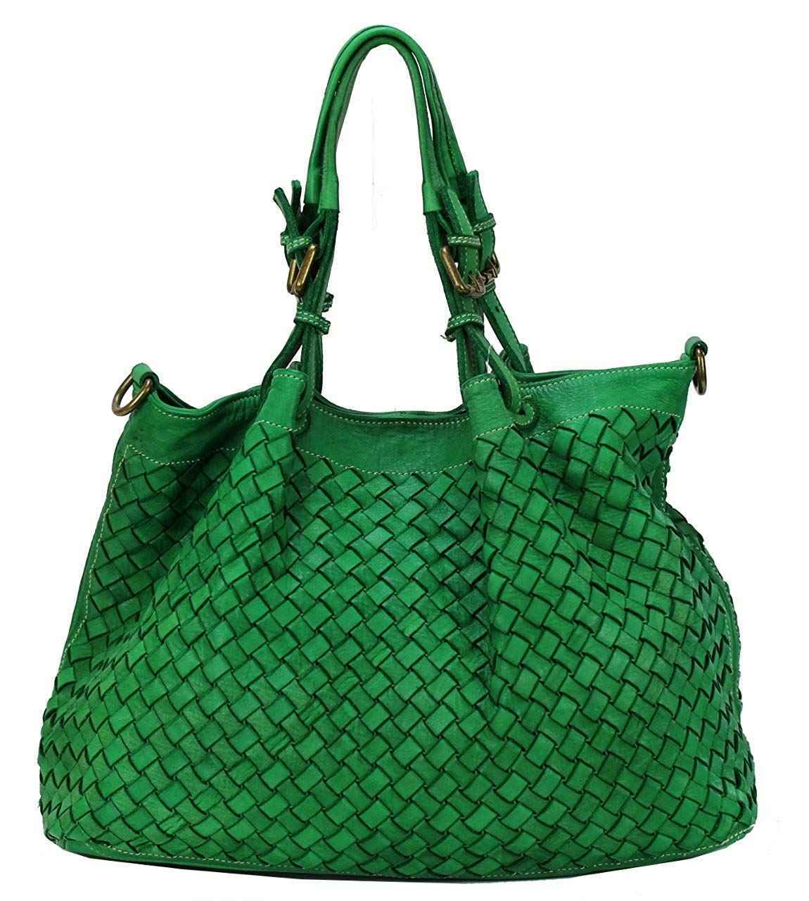 BZNA Bag Rene Grün Brilliant Italy Designer geflochten Damen Handtasche Schultertasche Tasche Schafsleder Shopper Neu