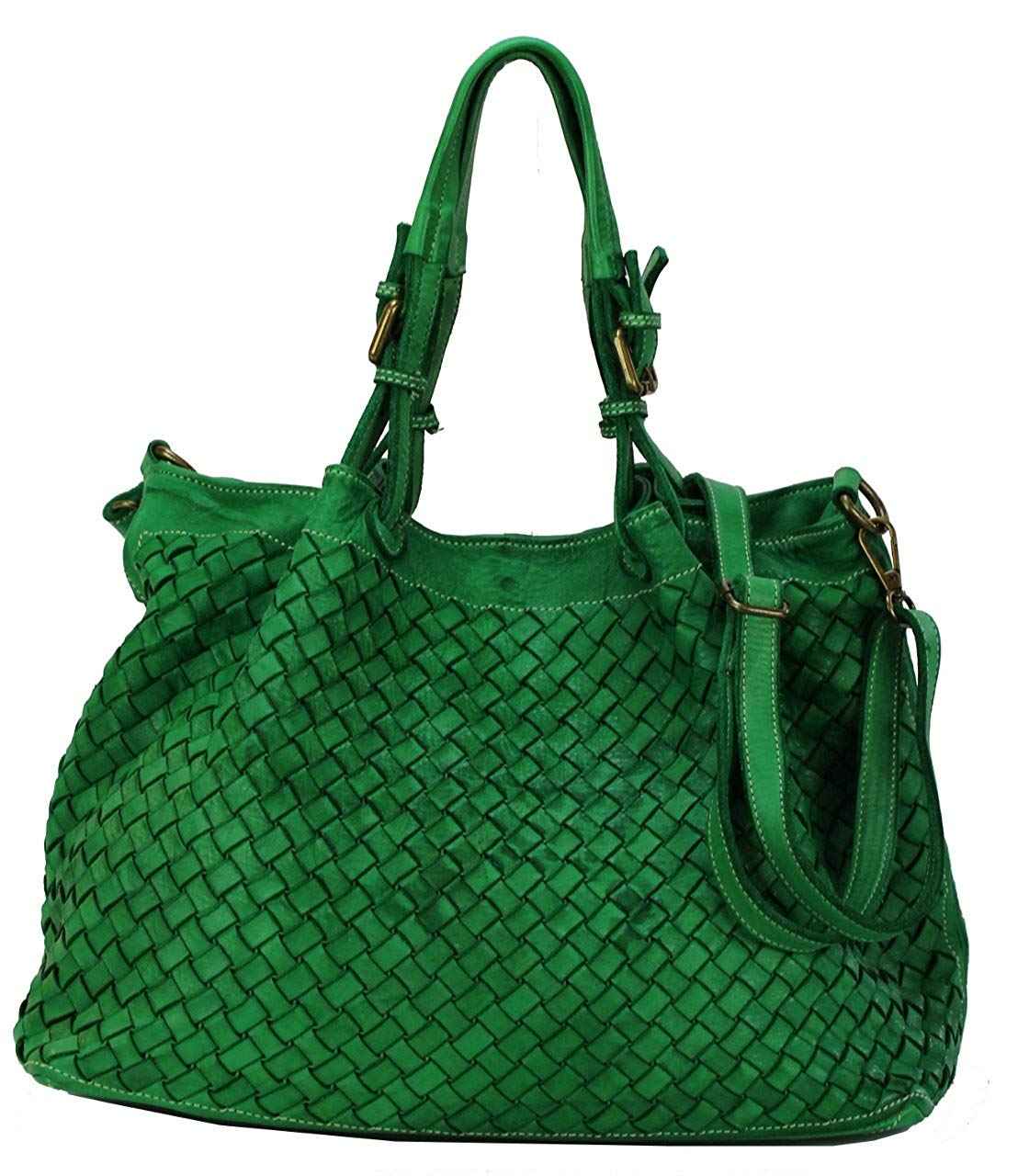 BZNA Bag Rene Grün Brilliant Italy Designer geflochten Damen Handtasche Schultertasche Tasche Schafsleder Shopper Neu - B Z N A