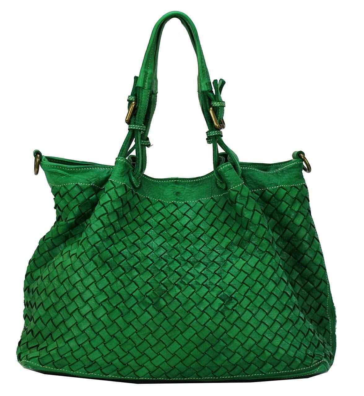 BZNA Bag Rene Grün Brilliant Italy Designer geflochten Damen Handtasche Schultertasche Tasche Schafsleder Shopper Neu