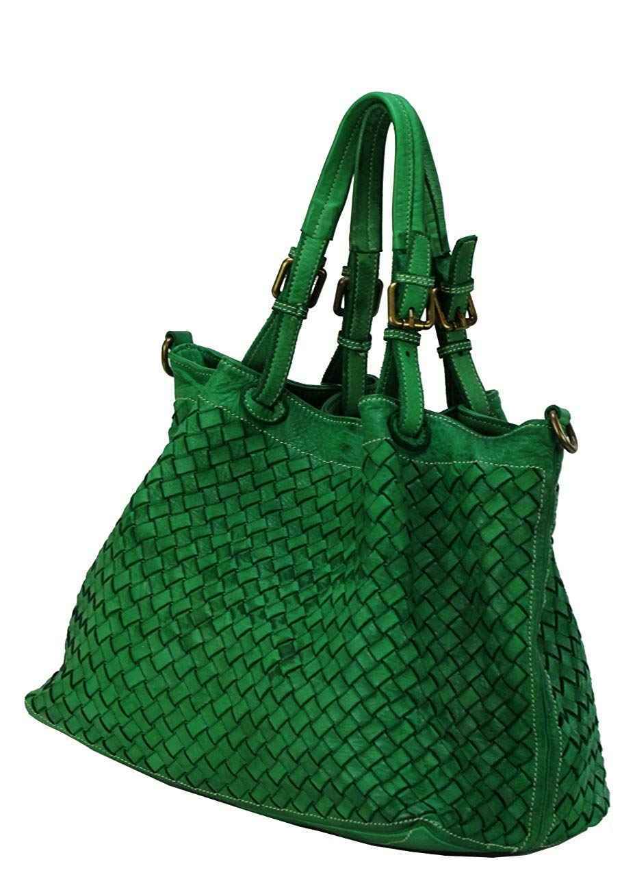 BZNA Bag Rene Grün Brilliant Italy Designer geflochten Damen Handtasche Schultertasche Tasche Schafsleder Shopper Neu