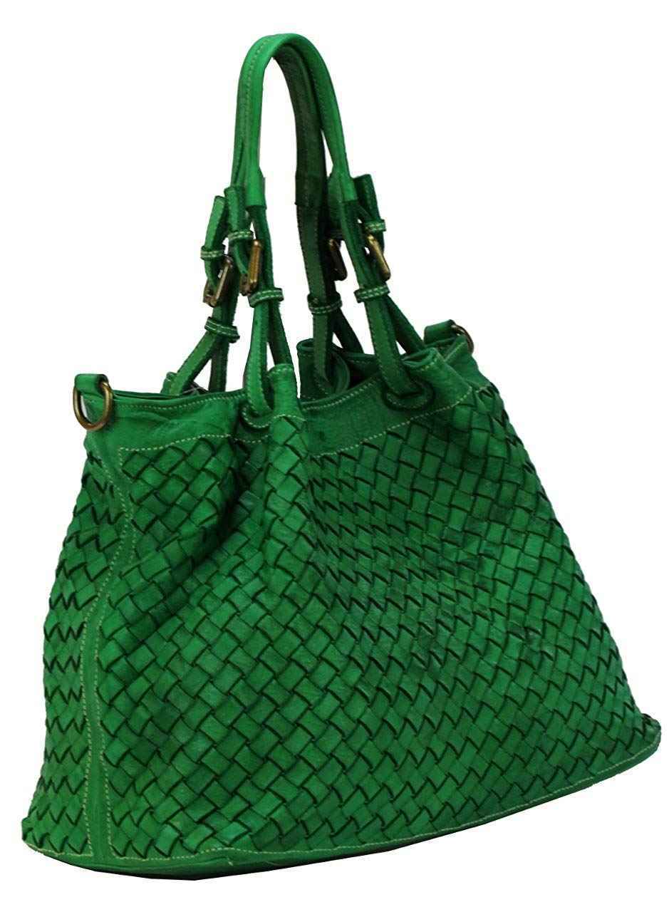 BZNA Bag Rene Grün Brilliant Italy Designer geflochten Damen Handtasche Schultertasche Tasche Schafsleder Shopper Neu