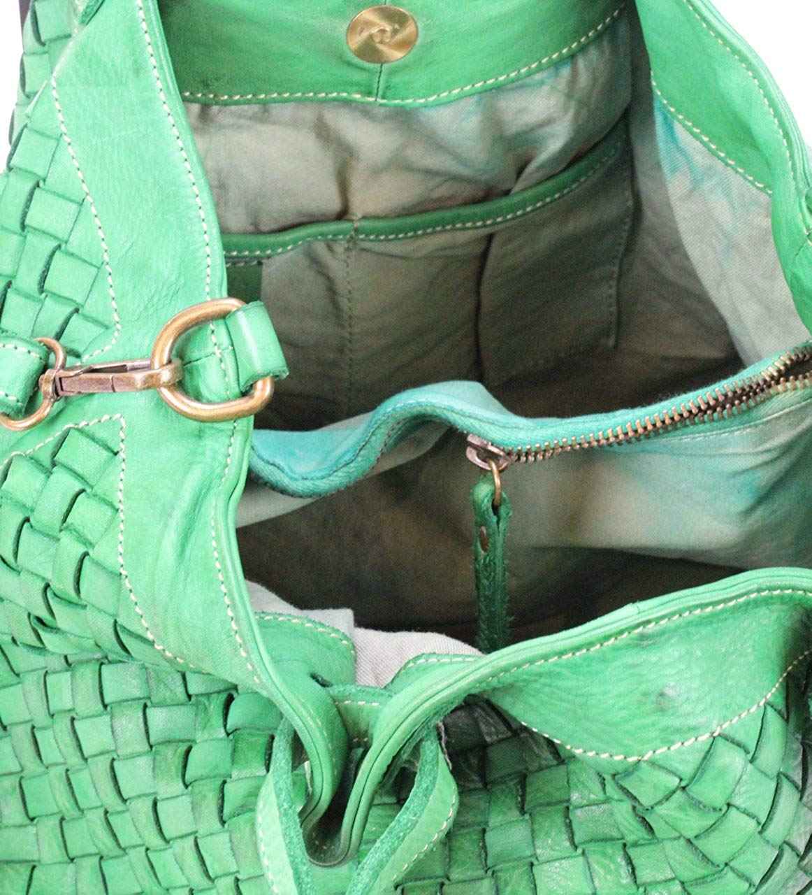 BZNA Bag Rene Grün Brilliant Italy Designer geflochten Damen Handtasche Schultertasche Tasche Schafsleder Shopper Neu - B Z N A