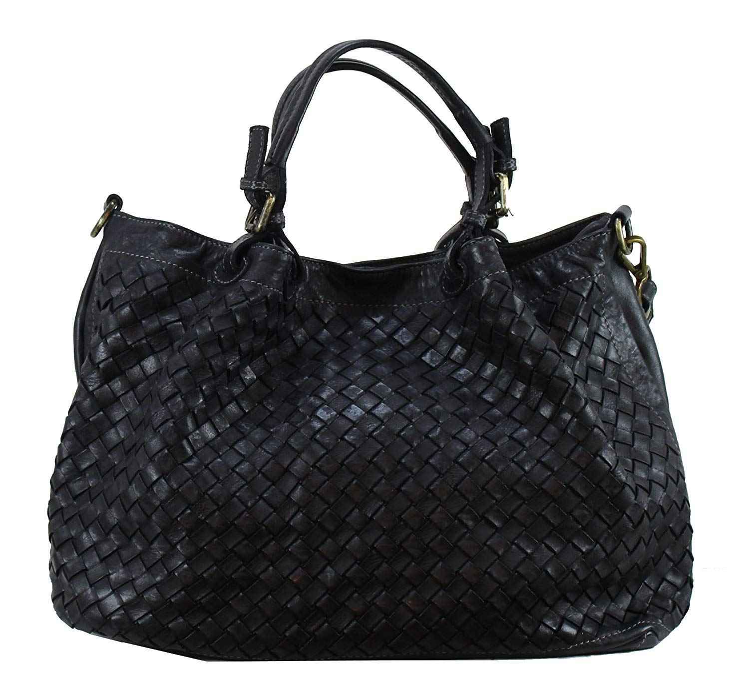 BZNA Bag Rene Schwarz Italy Designer geflochten Damen Handtasche Schultertasche Tasche Shopper Neu
