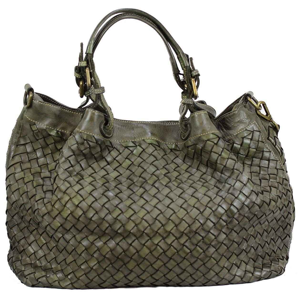 BZNA Bag Rene Grün Italy Designer geflochten Damen Handtasche Schultertasche Tasche Shopper Neu