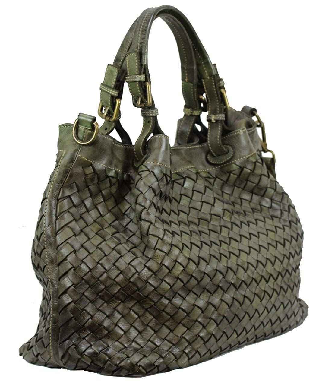 BZNA Bag Rene Grün Italy Designer geflochten Damen Handtasche Schultertasche Tasche Shopper Neu