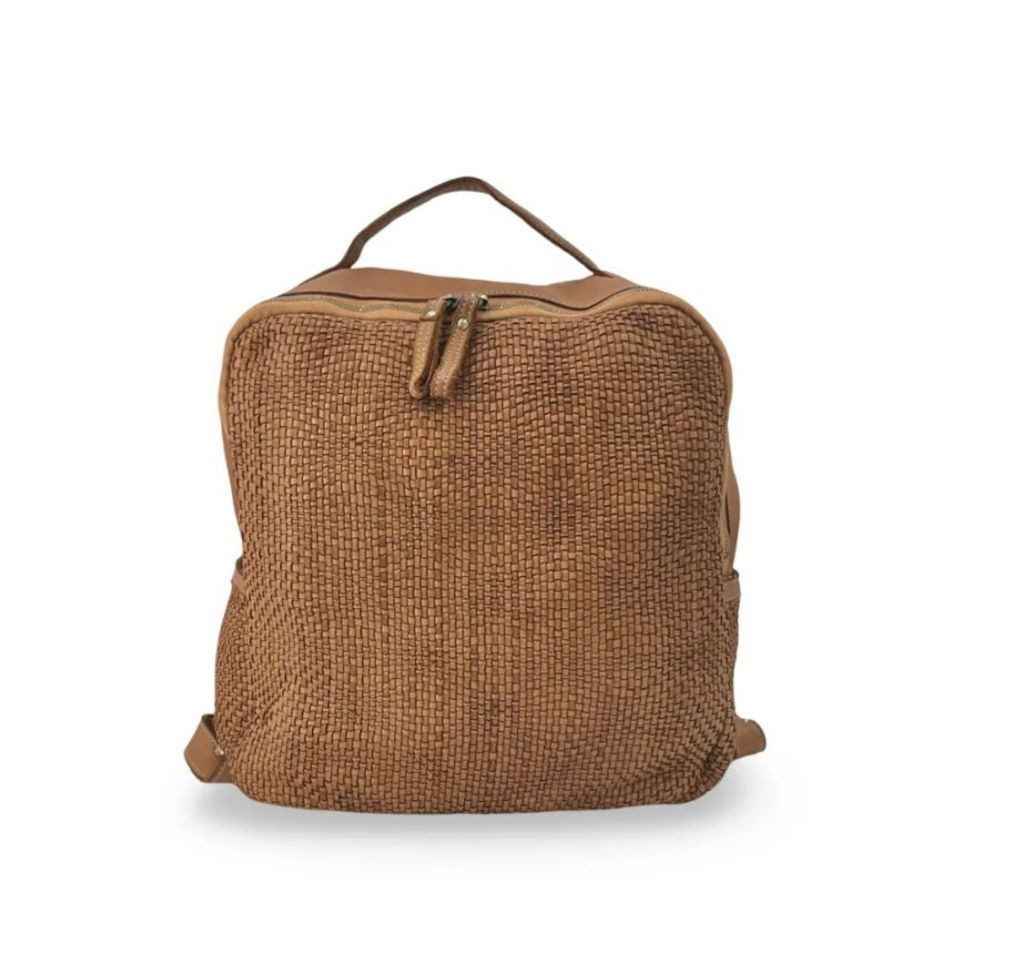 BZNA Bag Rob Cognac Braided Backpacker Designer Rucksack Ledertasche