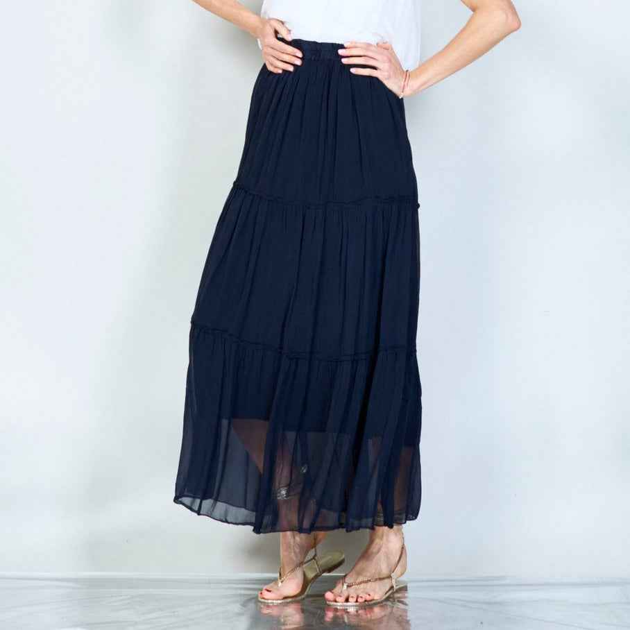 BZNA Rock mit Seide Rüschen Seidenchiffon Seidenrock Onesize